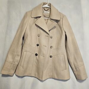 Kenneth Cole New York Beige Double-Breasted Pea Coat 60% Wool Size 12